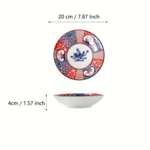 dimension de l'assiette japonaise rouge et bleu en céramique 20cm de largeur pour 4cm de hauteur