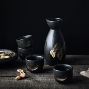 Set de dégustation de saké japonais : 4 verres et bouteille Tokkuri